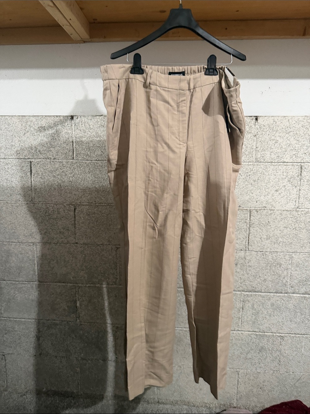 Express Tailored High-Waist Pleated Trousers in Beige
